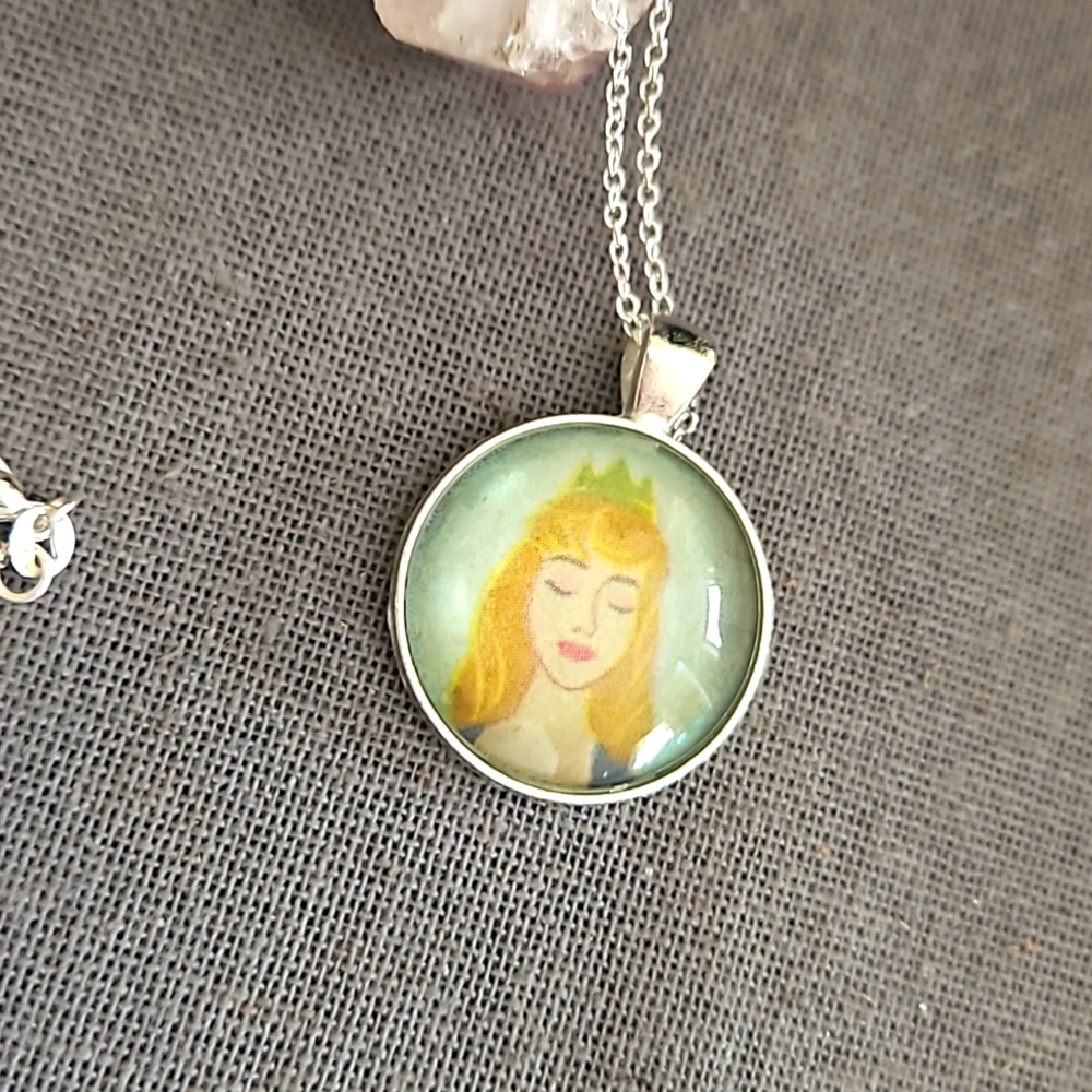 Aurora 1947 Disney Book page necklace Sleeping Beauty ooak original page